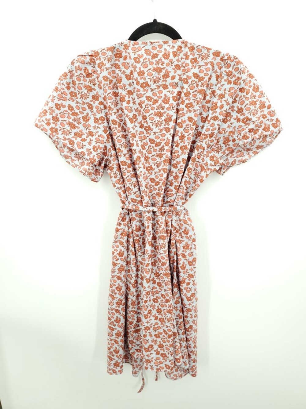 Madewell Fiore Floral Short Sleeve Cotton Wrap Dress XL Blue/Red-Orange Floral - Picture 4 of 15